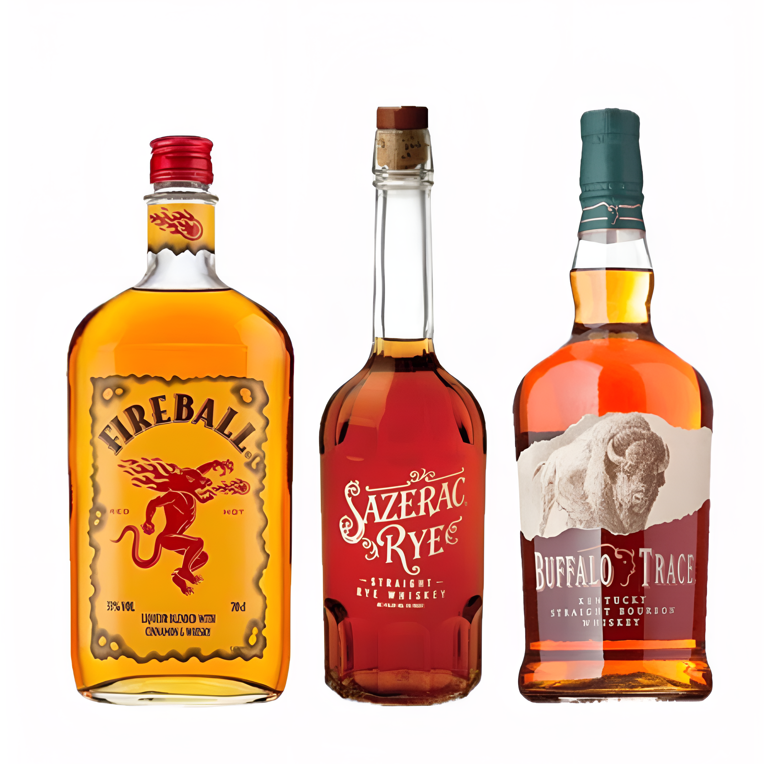 Buffalo Trace Kentucky Straight Bourbon, Sazerac Rye & Fireball Cinnamon Whiskey Bundle