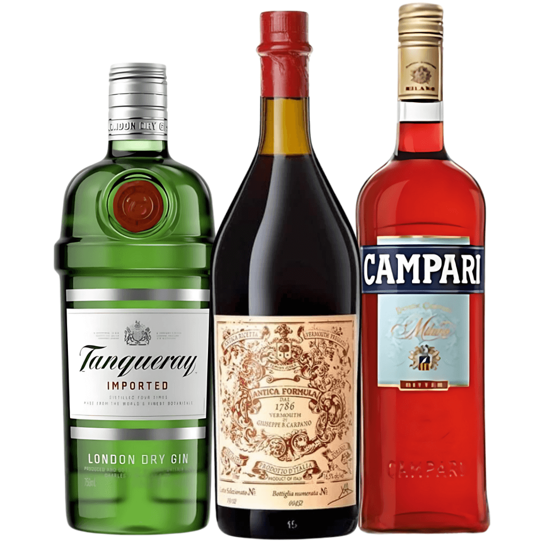 Negroni Cocktail Kit: Tanqueray Gin, Campari, Carpano Antica Formula Main Street Liquor