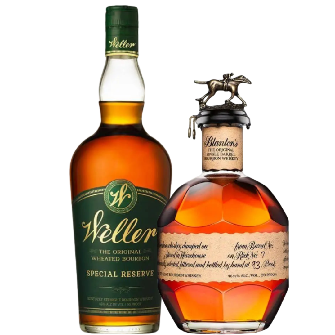 The Blanton Reserve Bundle features Blanton's Original Single Barrel and W.L. Weller Special Reserve bourbons, both from Buffalo Trace, renowned for their exceptional quality.