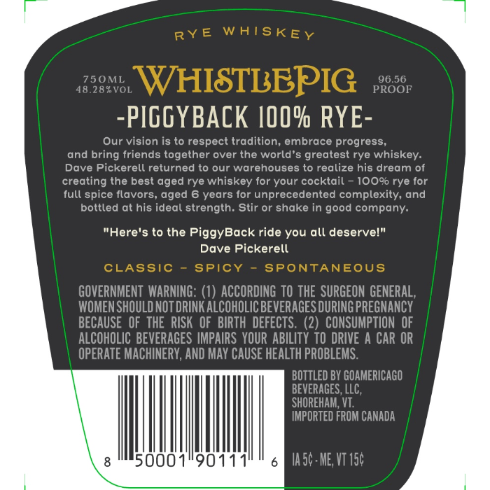 WhistlePig Piggyback 6 Year Old Rye
