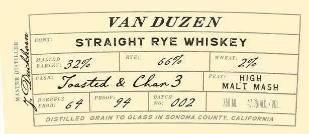 Redwood Empire Van Duzen Straight Rye Batch 2