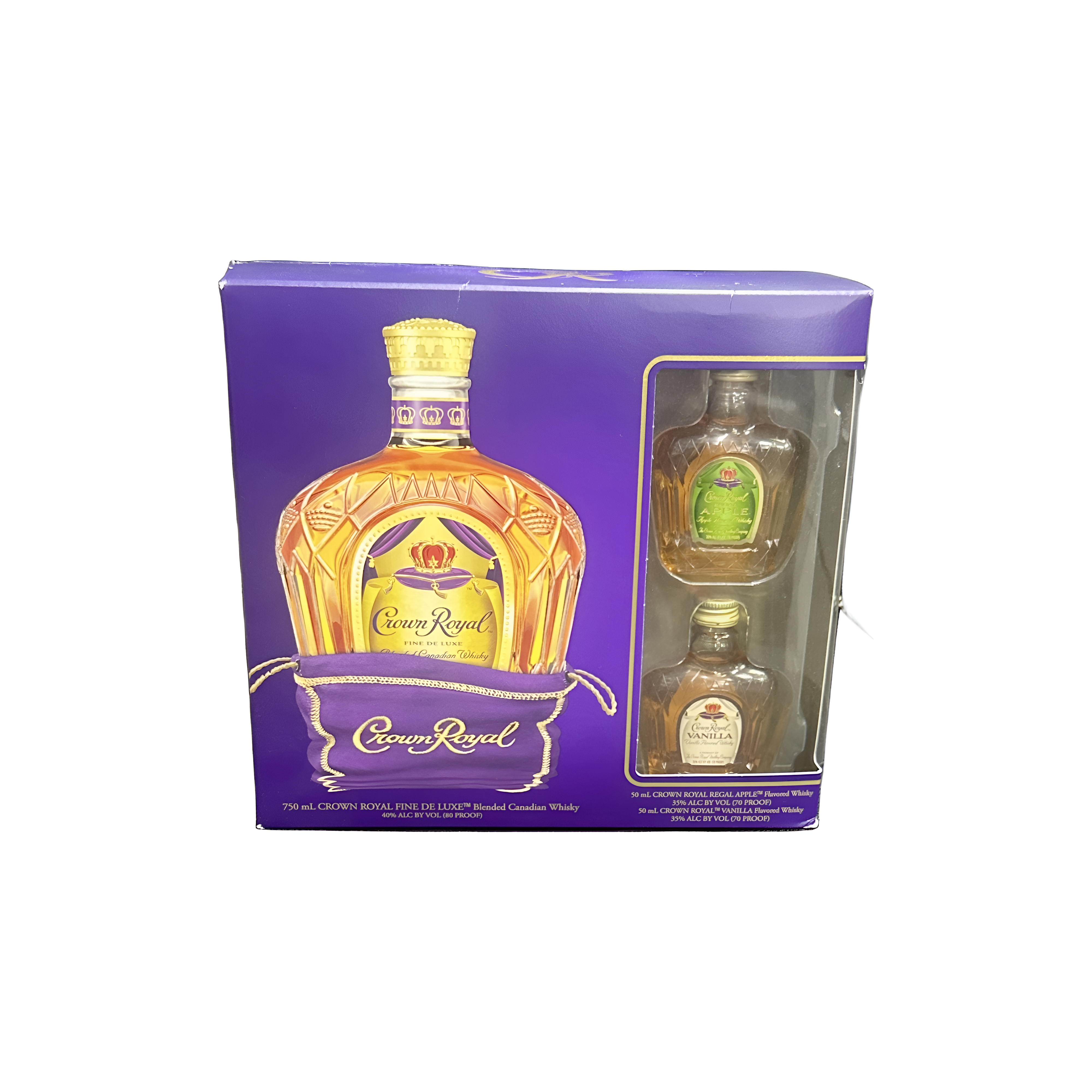 Crown Royal Fine Deluxe Blended Canadian Whiskey & 50ML shot of Apple & Vanilla Gift Set