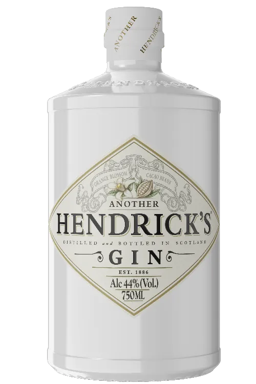 A 750ml white bottle of HENDRICK'S ANOTHER GIN Limited Release by Hendrick's Gin features botanical illustrations, highlights its 44% ABV, and showcases the craftsmanship of this distinctive Scottish gin.