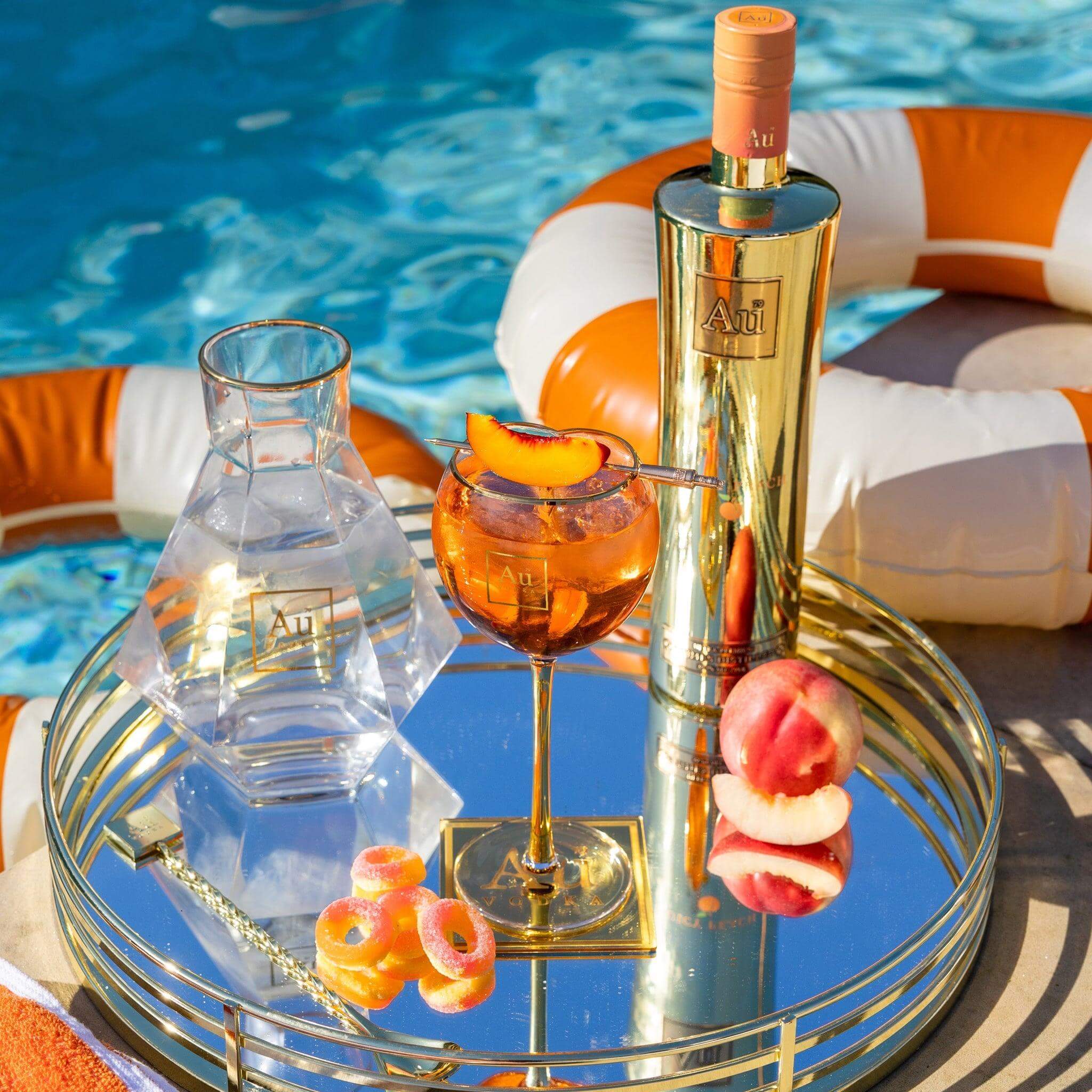 Au Vodka Juicy Peach & Peach Longstem Glass