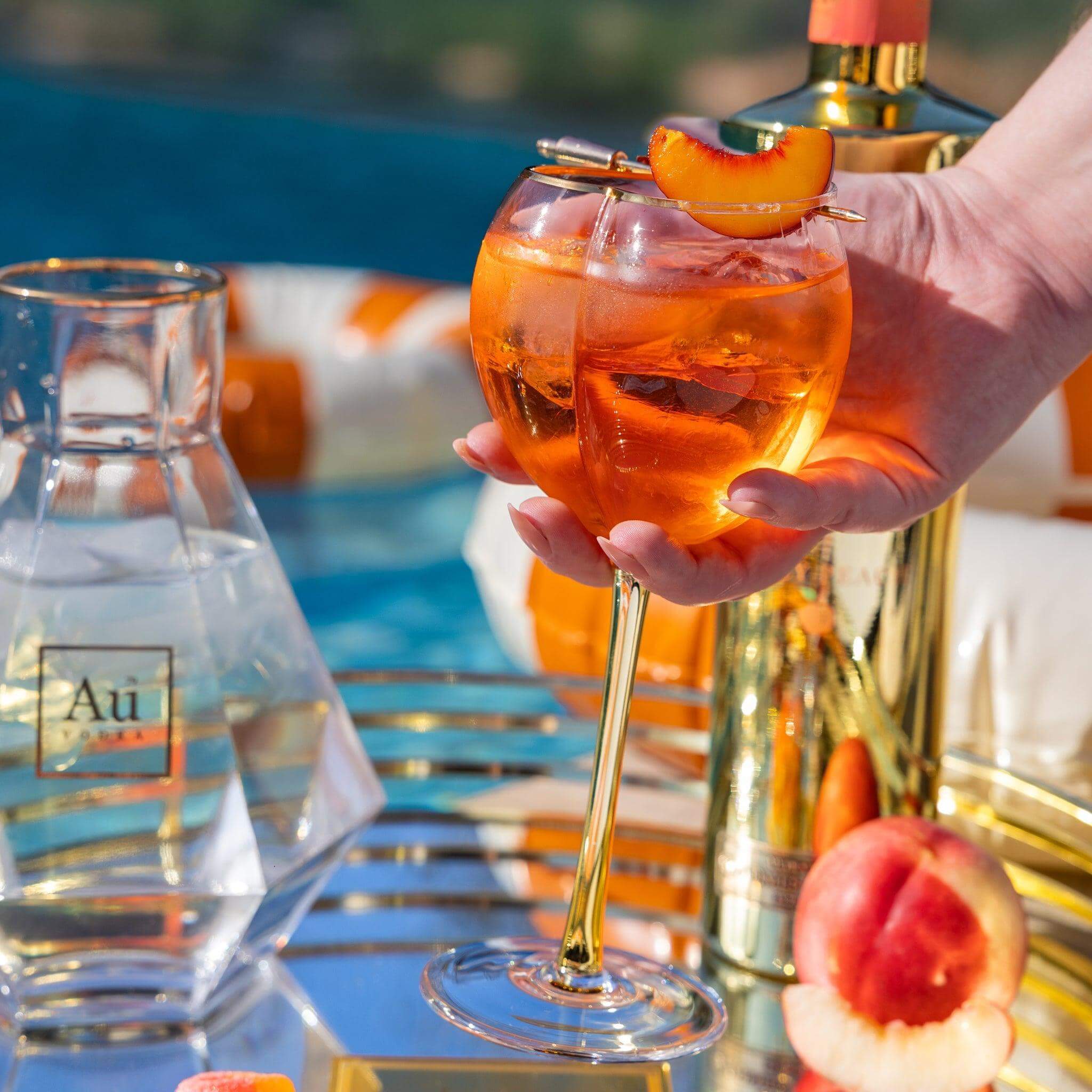 Au Vodka Juicy Peach & Peach Longstem Glass