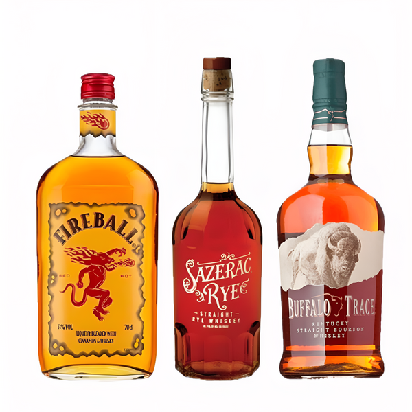 Buffalo Trace Kentucky Straight Bourbon, Sazerac Rye & Fireball Cinnamon Whiskey Bundle