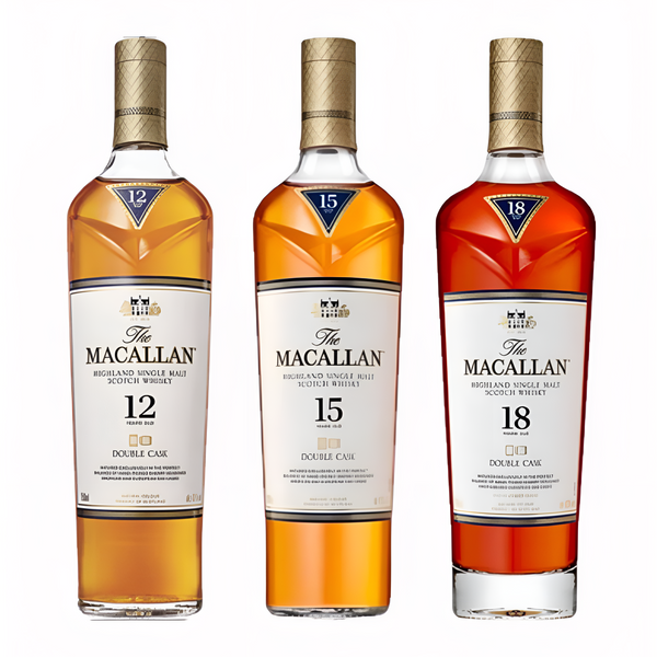 The Macallan Double Cask 12, 15, & 18 Years Old Single Malt Scotch Whisky Bundle