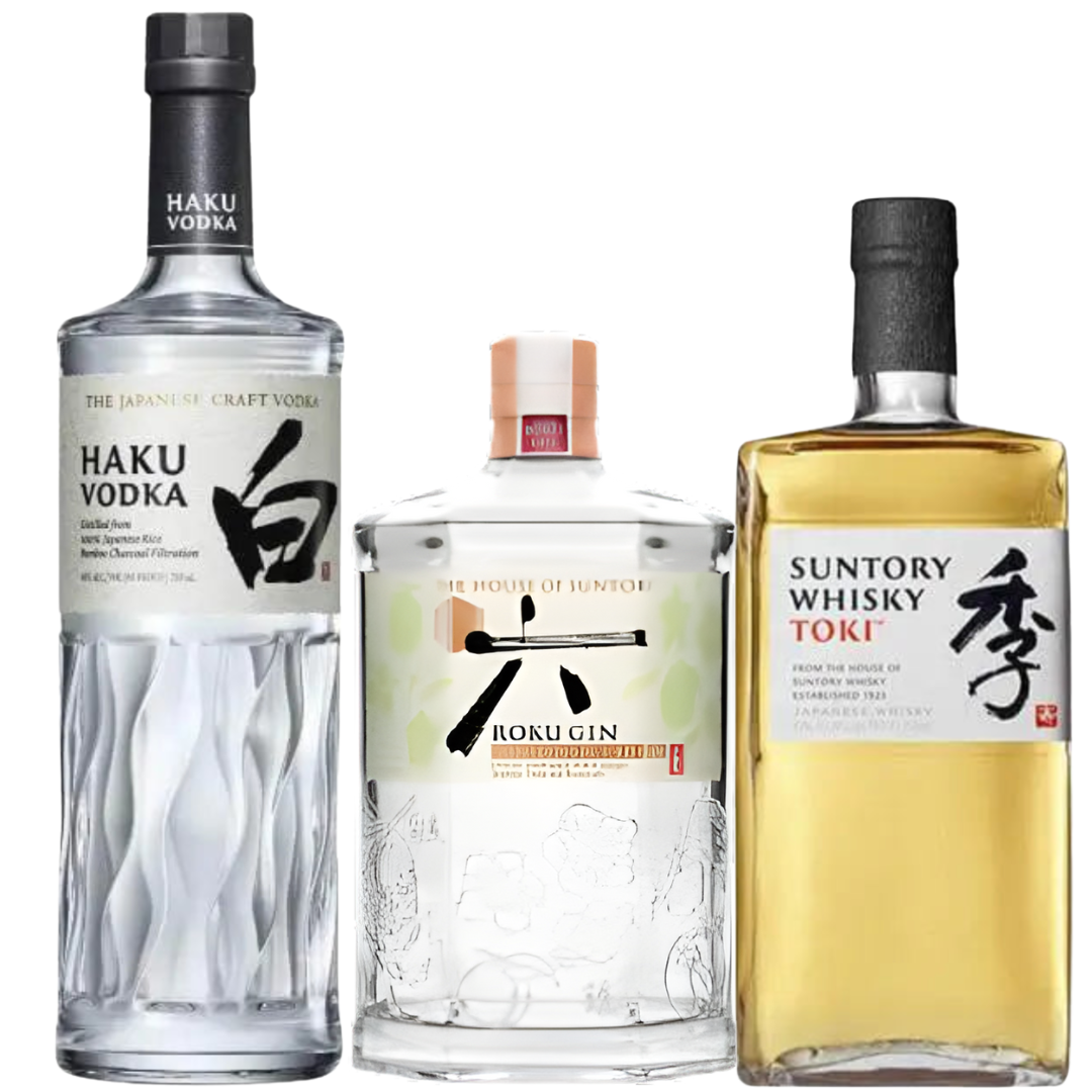 Discover the Taste of Japan Bundle from Suntory: Roku Gin Minori Select, Haku Vodka, and Suntory Toki Japanese Whisky—three distinct spirits in a premium set that celebrates Japanese craftsmanship.